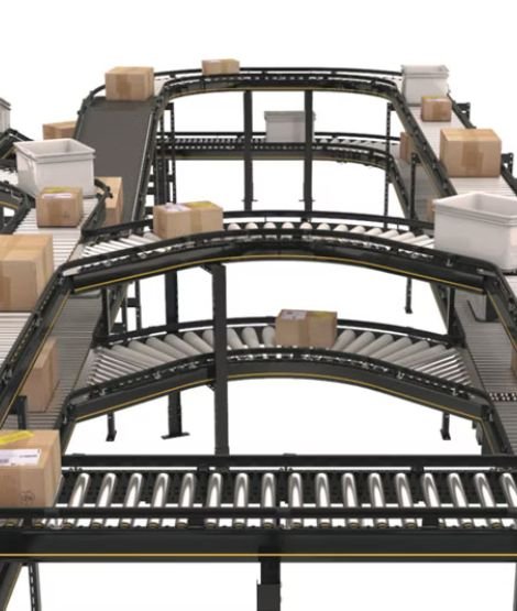 A roller conveyor system used in a warehouse